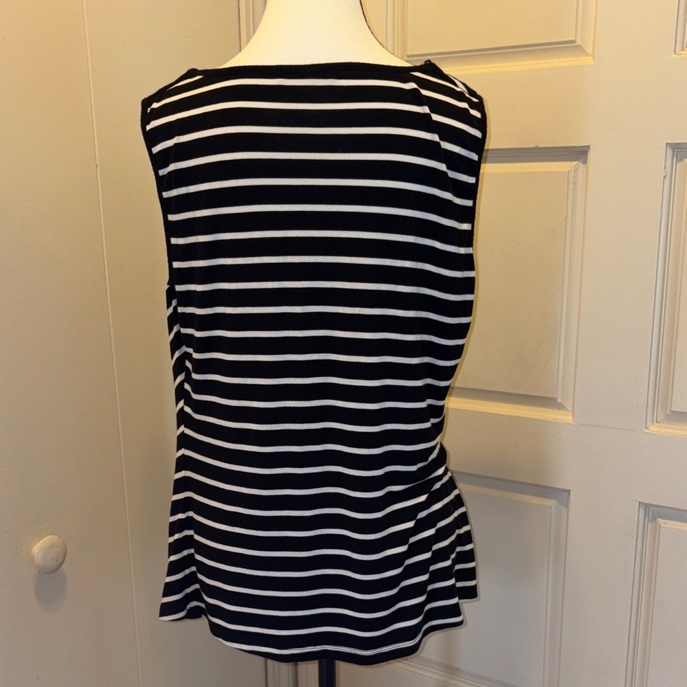 Cable & Gauge Asymmetrical Black and White Striped Blouse - Picture 4 of 4